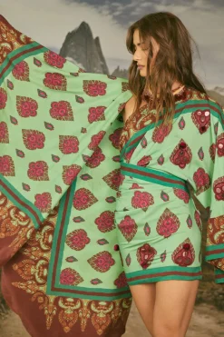 India Chintz Shawl In Green