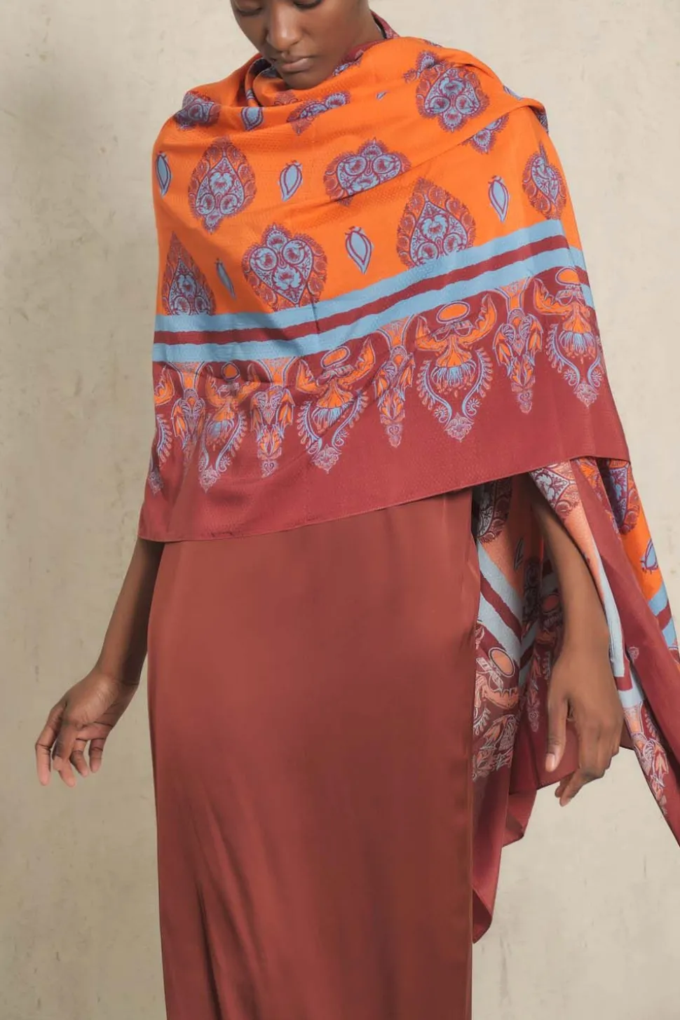 India Chintz Shawl In Orange