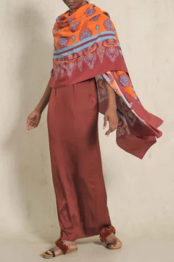 India Chintz Shawl In Orange