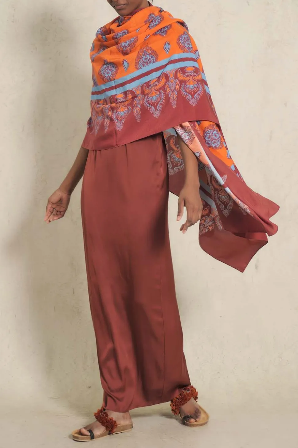 India Chintz Shawl In Orange